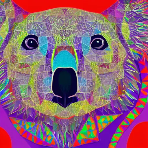 Image similar to a technicolor illustration of a koala made of polygons in geometric kaleidoscopic colors trending on artstation 4 k intricate extremely detailed digital art