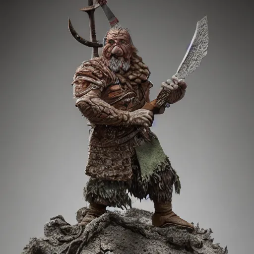 Image similar to high - res photograph of a claymation sculpture warrior dwarf, highly detailed sculpey diorama, by erwin olaf, smooth, sharp foccus, commercial photography, fashion shoot