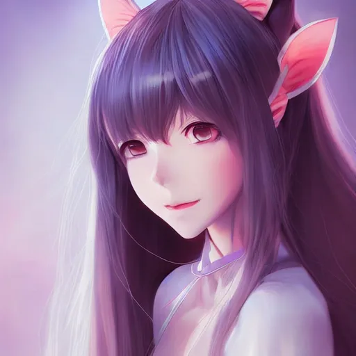 Image similar to An anime portrait of beautiful girl with cat ears, by Stanley Artgerm Lau, WLOP, Rossdraws, James Jean, Andrei Riabovitchev, Marc Simonetti, and Sakimichan, tranding on artstation