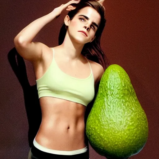 Image similar to emma watson with the body of an avocado