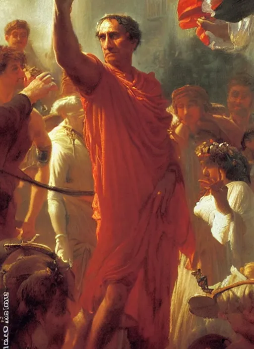 Image similar to julius caesar taking a selfie as rome burns behind him by vladimir volegov and alexander averin and pierre auguste cot and delphin enjolras