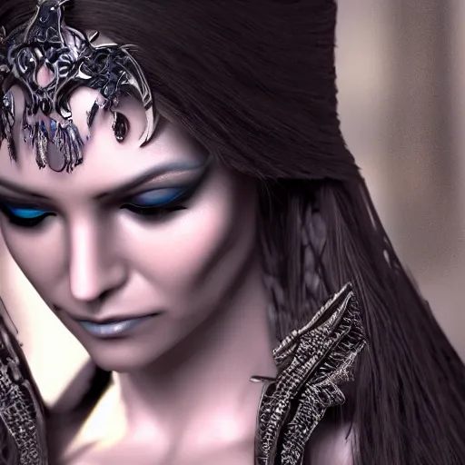 Image similar to beautiful dark sorceress female, 35mm, cinematic shot, photorealistic