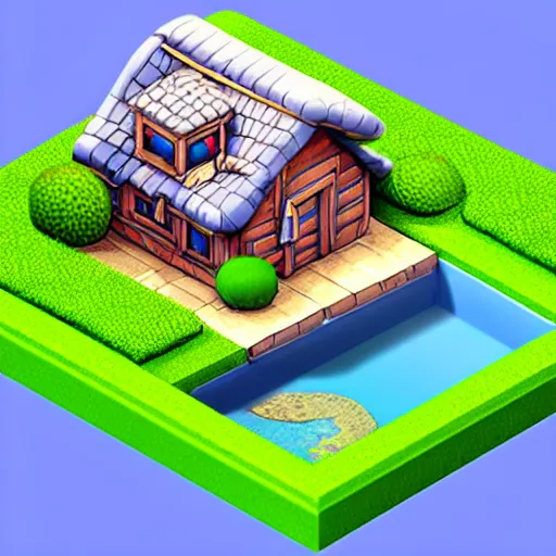 Image similar to Isometric 3D Fantasy Cute House, realistic