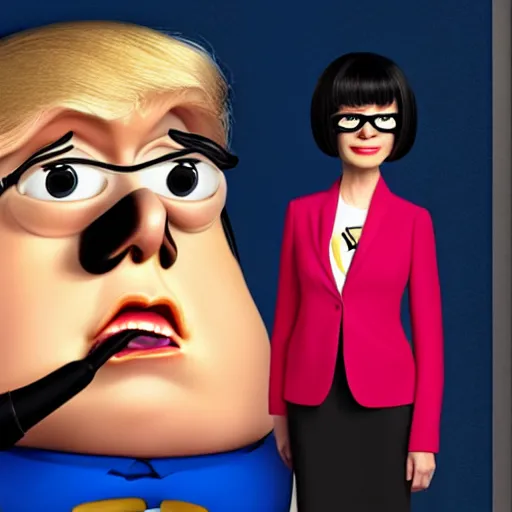 Image similar to donald trump as edna mode, pixar