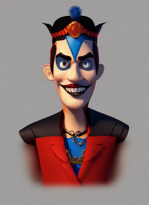 Image similar to harley queen as a man king in pixar style, smooth render, high - quality