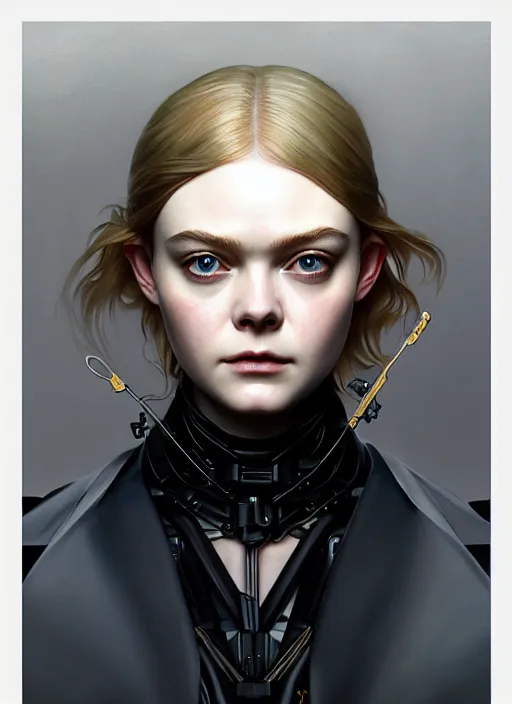 Image similar to symmetry!! portrait of elle fanning in metal gear solid and death stranding, horror, fashion, dark!! intricate, elegant, highly detailed, digital painting, artstation, concept art, smooth, sharp focus, illustration, art by artgerm and greg rutkowski and alphonse mucha