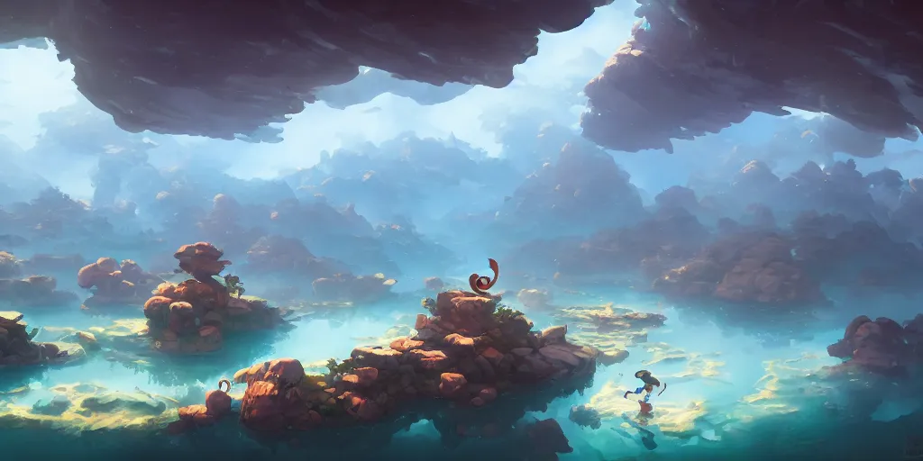 Image similar to 3 6 0 panoramic dynamics matte painting acrylic blur oil wonderland yoshi kurbi dofus, behance hd by jesper ejsing, by rhads, makoto shinkai and lois van baarle, ilya kuvshinov, rossdraws global illumination