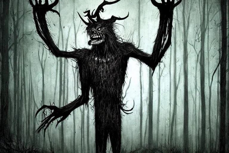 Image similar to mad wendigo in grim forest artwork by ben templesmith