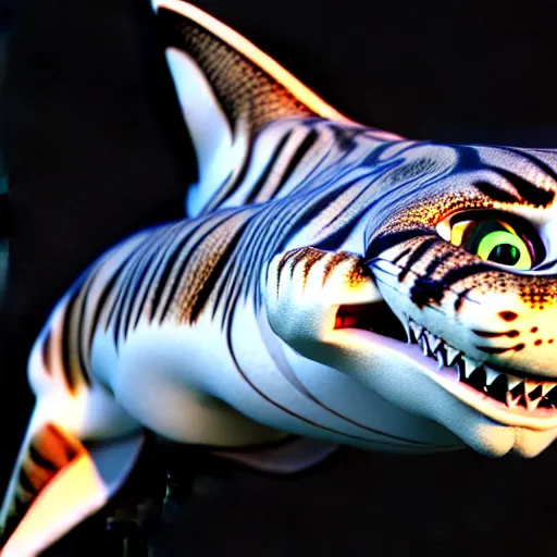 Image similar to cat shark hybrid, ultra realistic, intricate details, highly detailed, photorealistic, octane render, 8 k, unreal engine.