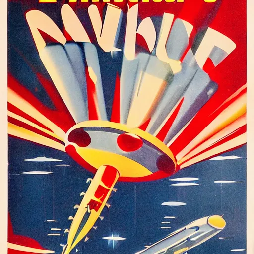 Image similar to 1950s movie poster of a large spaceship attaching Halifax Nova Scotia