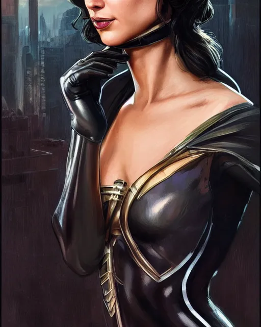 Prompt: portrait of Gal Gadot as Catwoman, DC, comics, elegant, intricate, headshot, highly detailed, digital painting, artstation, concept art, sharp focus, illustration, art by artgerm and greg rutkowski and alphonse mucha