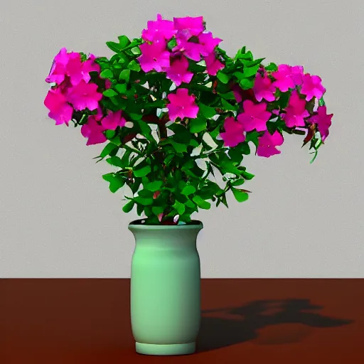 Prompt: A 3D reconstruction of a flowers Bougainvillea with 10 pedals evenly dispersed and Stamens in the center, rendered in Unity, 3ds Max Design, Blender, and Maya