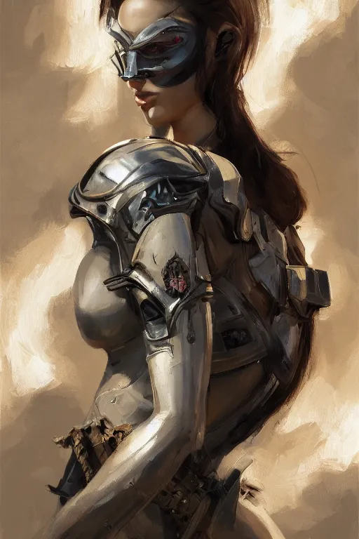 Image similar to a professionally painted portrait of an attractive young woman, clothed in military armor, olive skin, long dark hair, beautiful bone structure, symmetrical facial features, intricate, elegant, digital painting, trending on Artstation, concept art, smooth, sharp focus, illustration, from Metal Gear by Ruan Jia and Mandy Jurgens and Artgerm and William-Adolphe Bouguerea, award winning