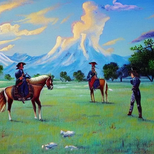 Prompt: the Texas revolution, beautiful painting by Bob Ross