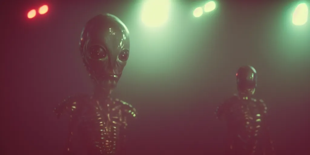 Image similar to cinematic film still of a punk alien starring in a dave meyers directed music video, cgi, vfx, ( ( ( ( chiaroscuro ) ) ) ) lighting, shallow depth of field, 8 0 mm, f 1. 8