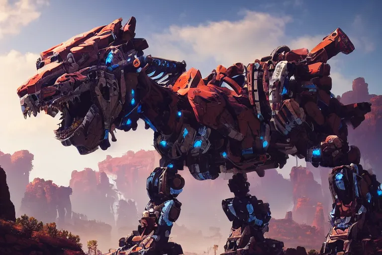 Image similar to rockbreaker machine mecha animal beast robot of horizon forbidden west horizon zero dawn bioluminiscence global illumination ray tracing hdr fanart arstation by sung choi and eric pfeiffer and gabriel garza and casper konefal