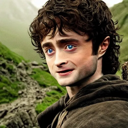 Prompt: Film still of Daniel Radcliffe as Frodo in Lord of the Rings: The Return of the King