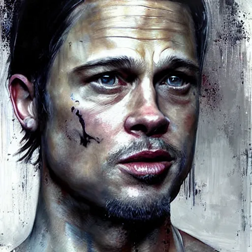 feminine facial features brad pitt jeremy mann painting | Stable ...