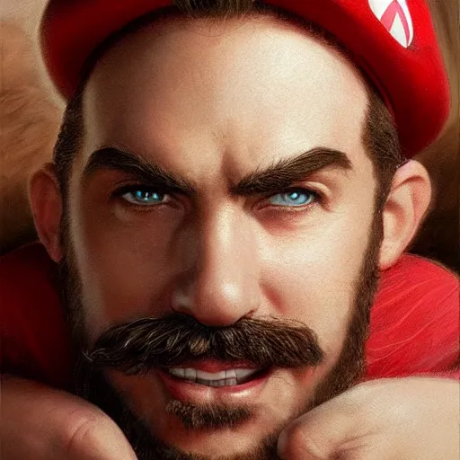 Image similar to photorealistic super mario, detailed, centered, digital painting, artstation, concept art, donato giancola, joseph christian leyendecker, wlop, boris vallejo, breathtaking, 8 k resolution, extremely detailed, beautiful, establishing shot, artistic, hyperrealistic, beautiful face, octane render, cinematic lighting, dramatic lighting, masterpiece