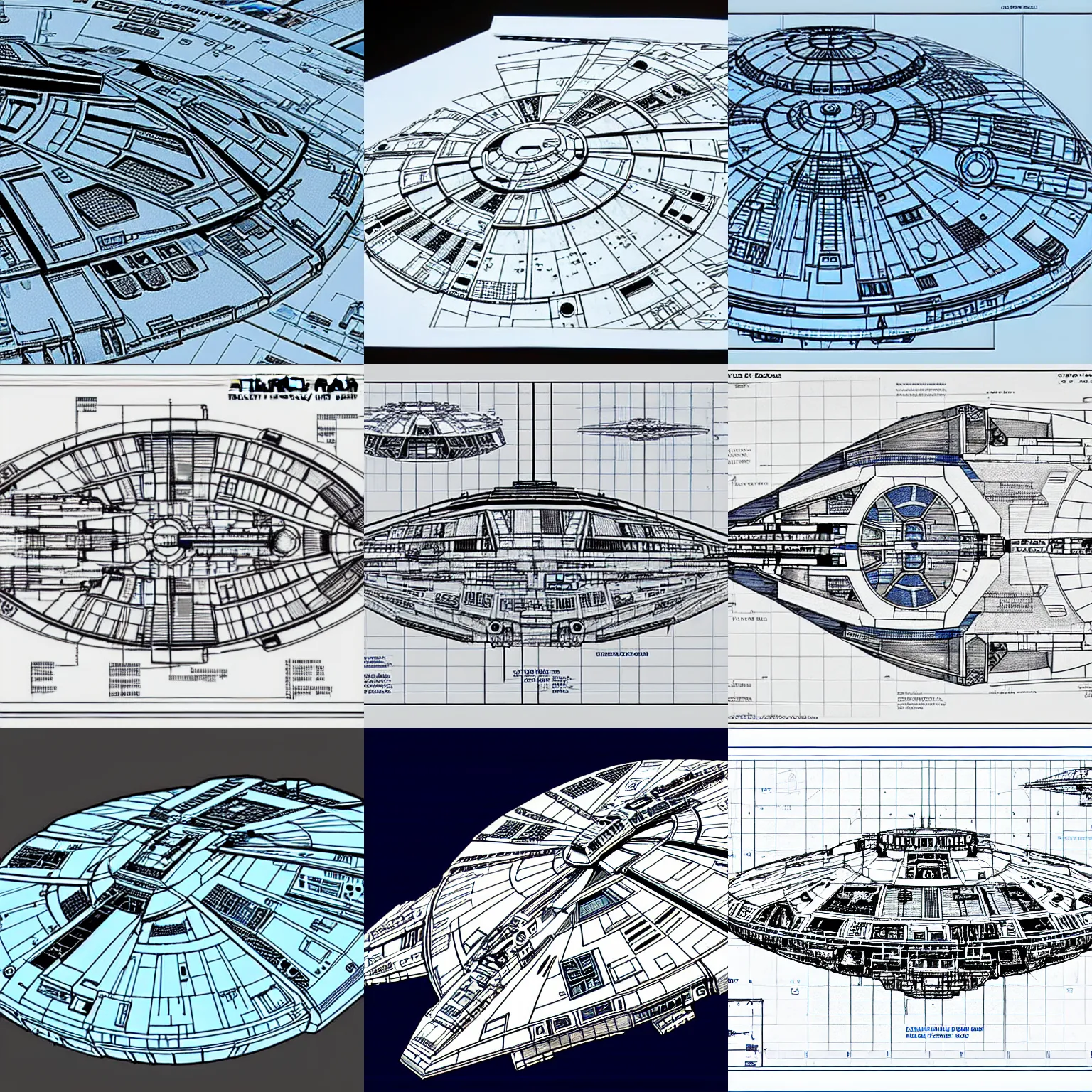 Prompt: blueprints of the millennium falcon