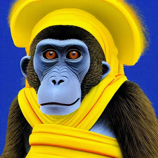 Image similar to a monkey wearing a yellow kimono, 8 k