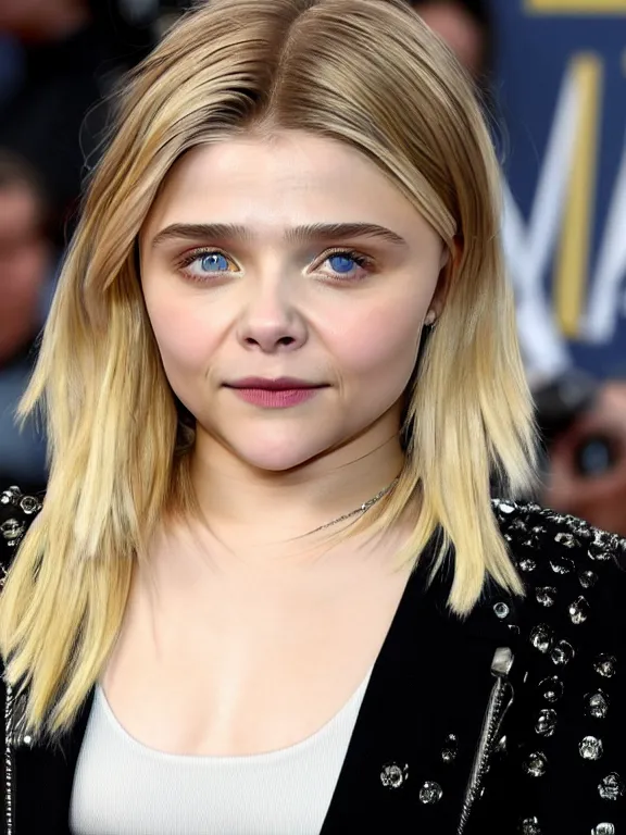 Image similar to hyperdetailed close shot of chloe grace moretz, fashion, venus, with ripped crop t - shirt, fine - face, pretty face