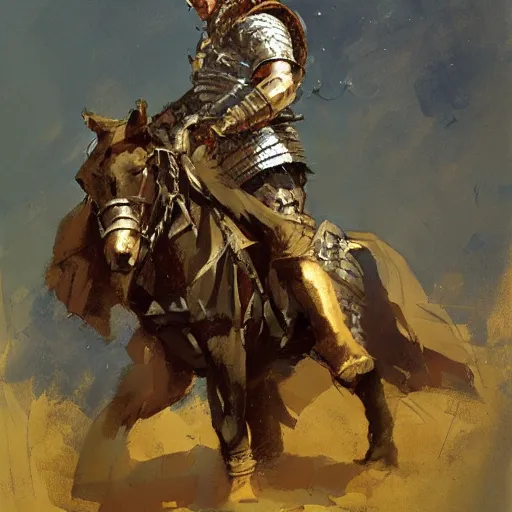 Prompt: portrait of rider wearing chainmail holding bow, detailed by greg manchess, craig mullins, bernie fuchs, walter everett, low angle