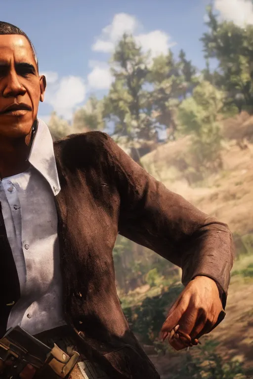 Image similar to obama 👌, cinematic, photoreal, by red dead redemption 2