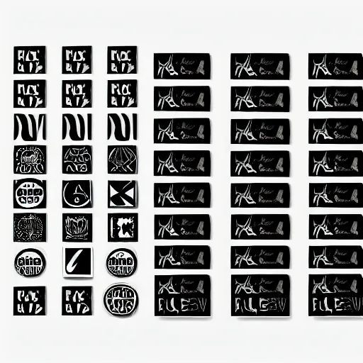 Prompt: black on white graphic design stickers in style of david rudnick, eric hu, acid, y 2 k, brutalism, nike