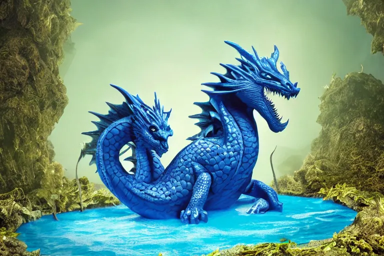 Image similar to photograph of a dragon emerging from a pool of blue slime