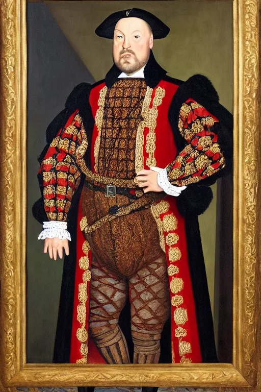 Image similar to huw edwards, portrait, dressed as henry viii, historical, oil painting, photorealistic