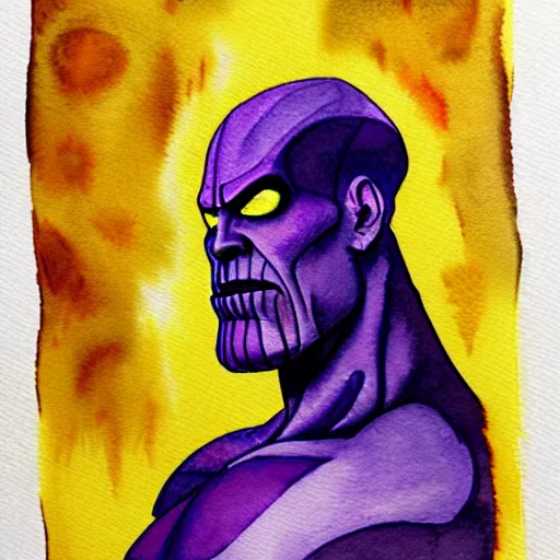 Image similar to a portrait of thanos, watercolor painting on a paper
