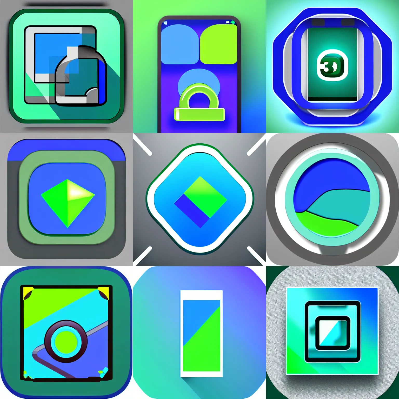 Prompt: a vectorized, 3 d, blue - green gallery app icon, depth, shading