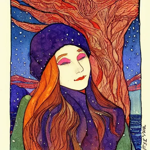 Image similar to winter girl watercolor by bilibin