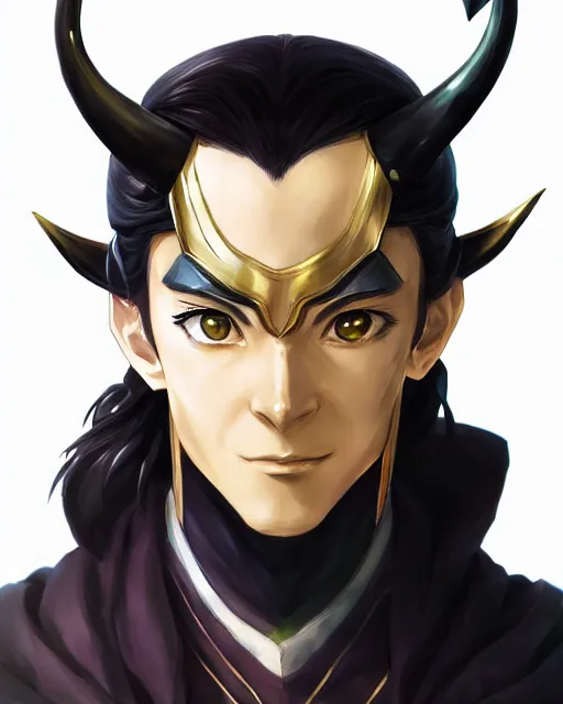 Image similar to anime portrait of Loki as an anime man by Stanley Artgerm Lau, WLOP, Rossdraws, James Jean, Andrei Riabovitchev, Marc Simonetti, and Sakimichan, trending on artstation