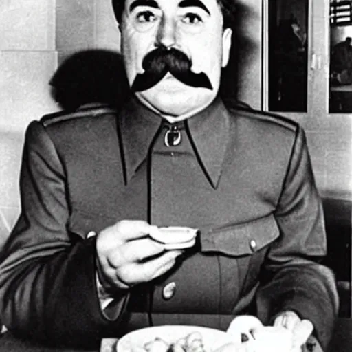 Image similar to joseph stalin enjoying a happy meal at mcdonald's