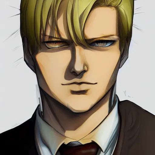 Prompt: Colored Sketch of johan liebert Hyperdetailed , trending on artstation , CGSociety