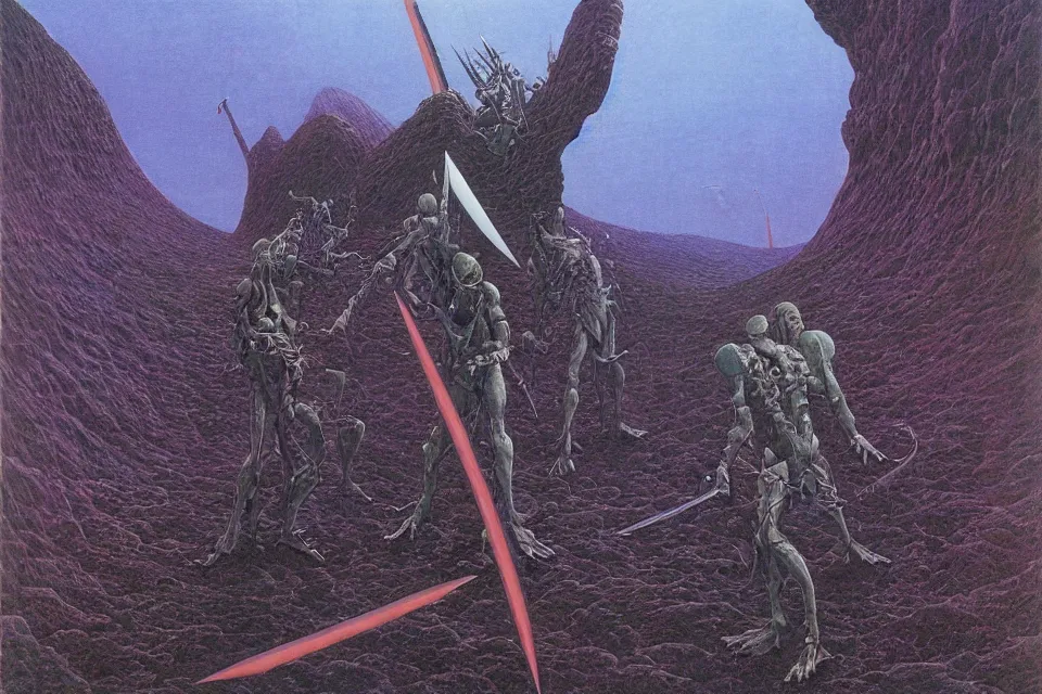 Prompt: the sword stuck in the earth, wayne barlowe.