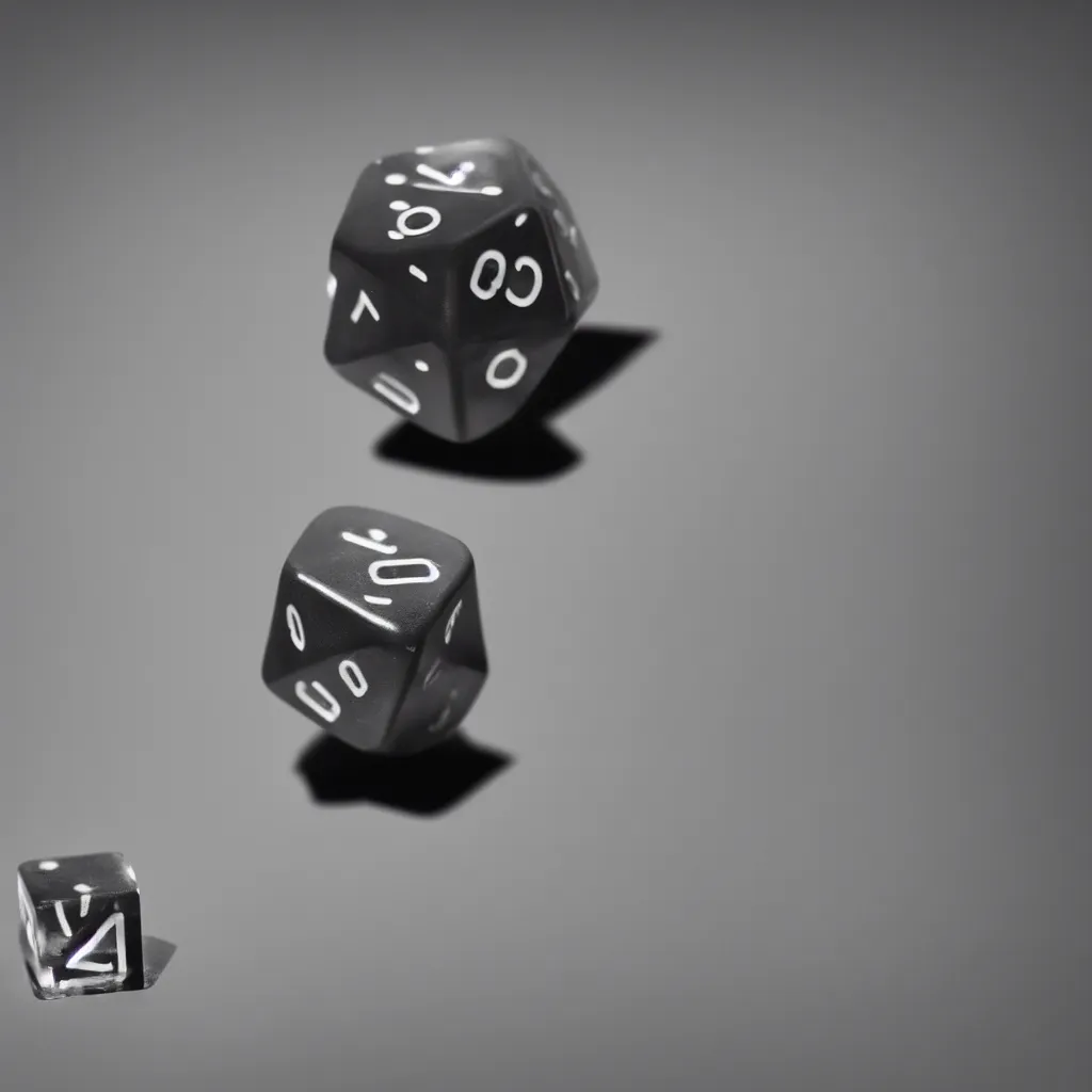 Prompt: a macro shot of a dice with little robot legs, studio lighting, dim shadow