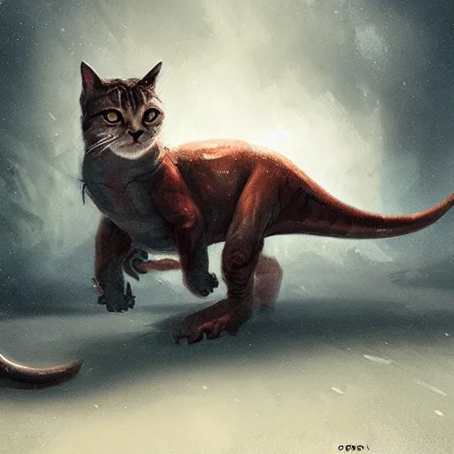 Image similar to a dinosaur fused with a cat by greg rutkowski