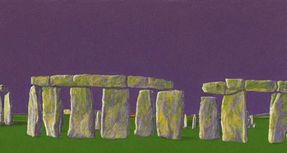 Image similar to color sketch of stonehenge, highly detailed, dramatic lighting, intense shadows, rich deep colours, by david hockney