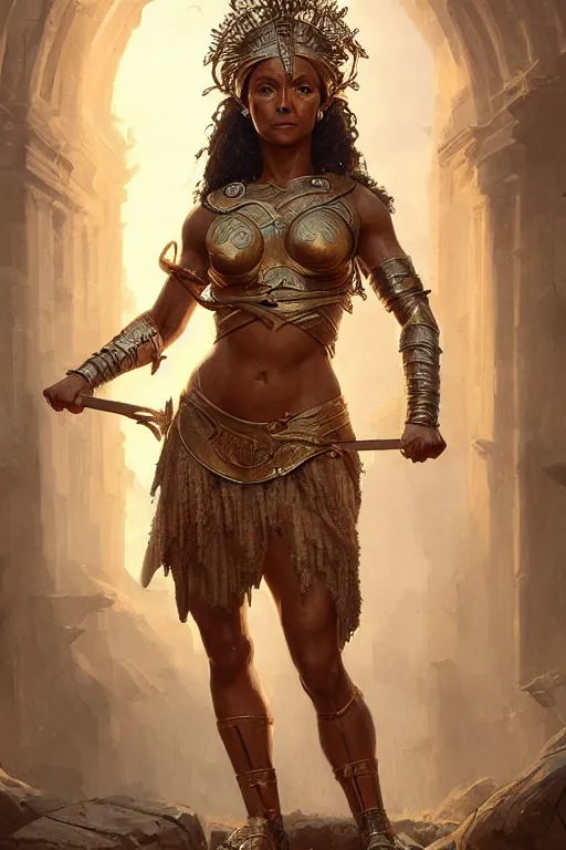 Image similar to mel b as greek goddess athena, hyper realistic face, beautiful eyes, fantasy art, in the style of greg rutkowski, intricate, hyper detailed, smooth