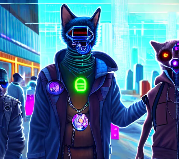 Image similar to high - resolution photograph from a cyberpunk era furry fandom convention ( midwest furfest 2 0 4 7 ), taking place after the genetic revolution and quantum singularity. photorealistic.