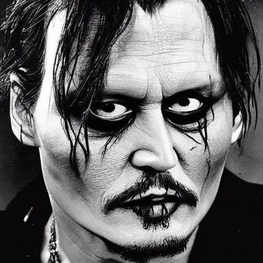 Prompt: Johnny Depp, prosthetic makeup design by H.R Giger