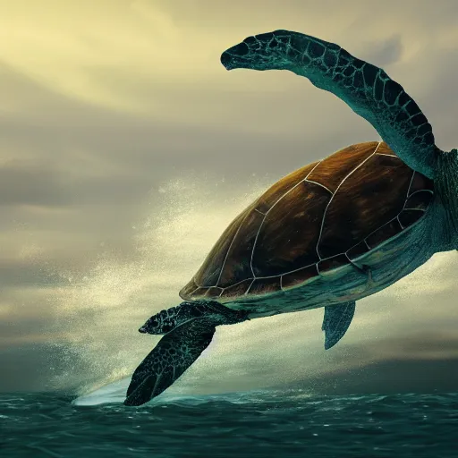 Image similar to a photograph of a turtle riding on a whale, 8 k resolution, trending on artstation, mystical, fantasy,