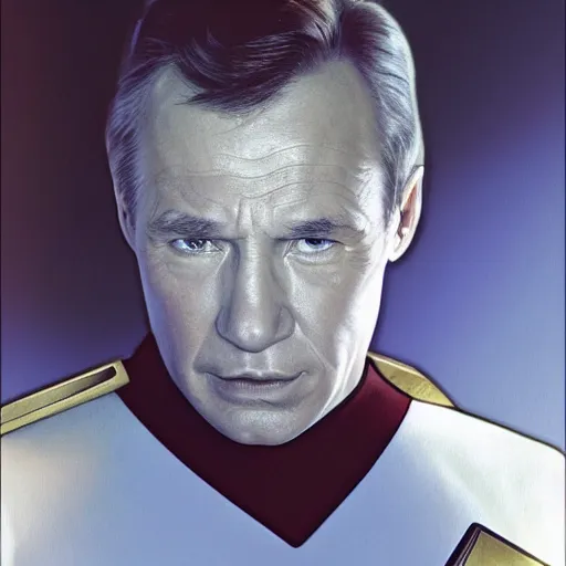 Image similar to photograph of captain j. kirk from star trek screaming in terror. sharp photograph, sharp focus, highly detailed,, detailed face!!, ultra realism, dramatic lighting, zeiss lens, canon eos, detailed skin, dynamic pose, 8 k resolution, hyperrealism, portrait photography, art by artgerm and greg rutkowski and alphonse mucha