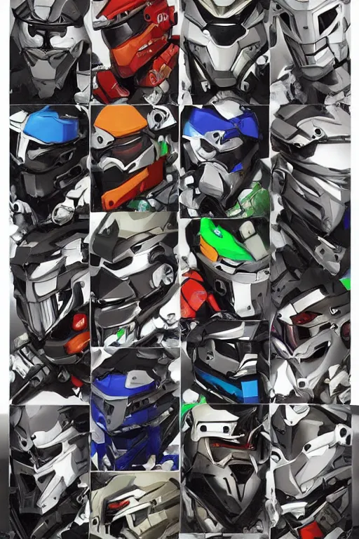 Prompt: ranger power colored mecha ninja mask helmet metal gear solid artic suit swat commando snyder zack and swanland raymond and pennington bruce