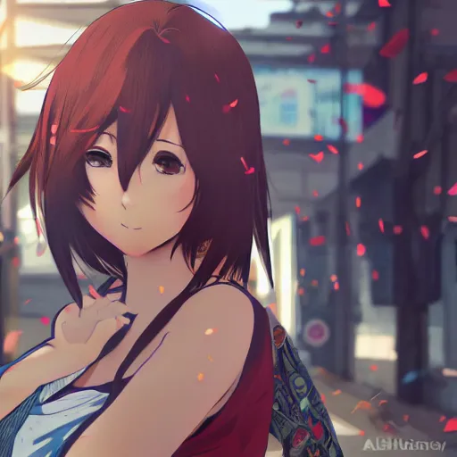 Prompt: anime style, gta 5, girl is running, happy face, red sport clothing, marathon race, brown short hair, hair down, symmetrical facial features, from arknights, hyper realistic, rule of thirds, extreme detail, 4 k drawing, safebooru, realistic lighting, by alphonse mucha, greg rutkowski, sharp focus, backlit