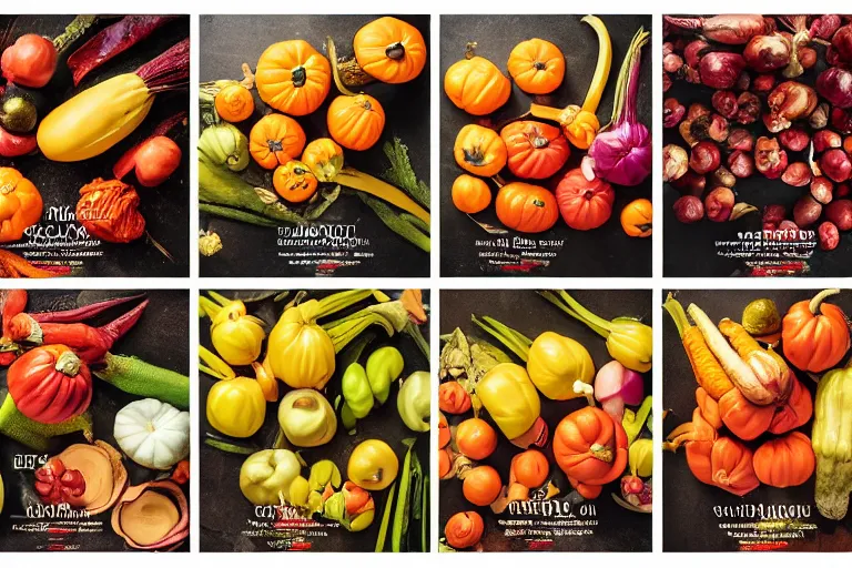 Prompt: magazine quality photo spread of beautifully displayed fall vegetables