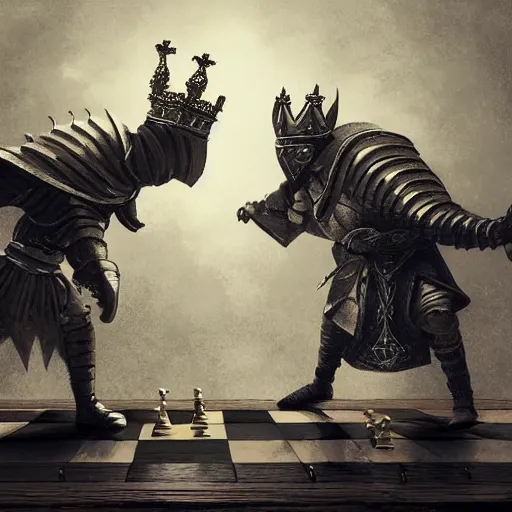 medieval chess pieces fighting with swords, hd, art